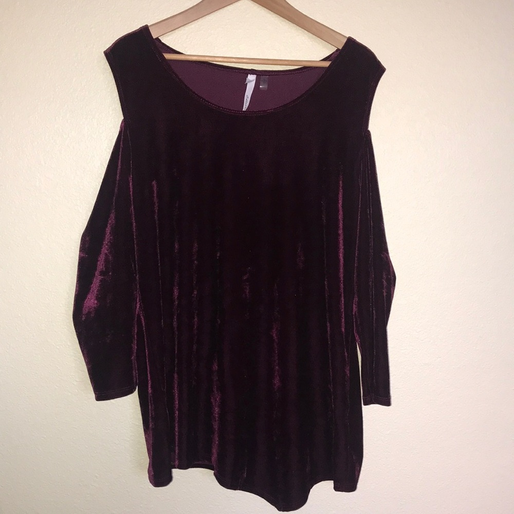 Burgundy Velour Blouse Open shoulder